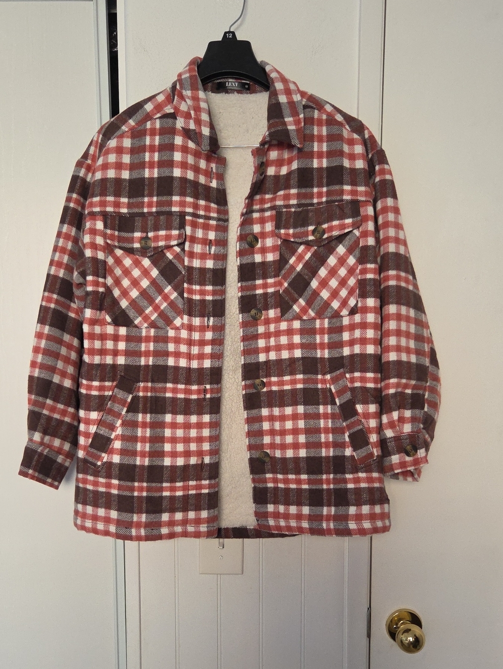 Plaid Lined Sherpa JAcket. Brown Red Brown & White Jacket